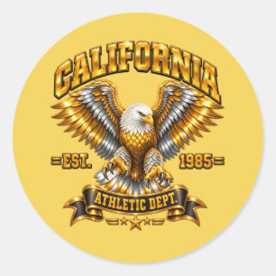 Glanzende California Athletic Dept 1985 Ronde Stic Sticker