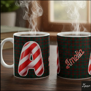 Glanzende Candy Cane Gestreepte Kerstletter A Koffiemok