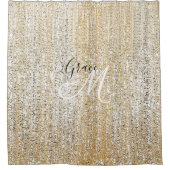 Glanzende Champagne Glanzende Moderne Monogram Douchegordijn (Voorkant)