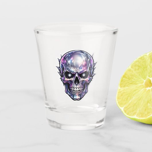 Glanzende Chroom Schedel - Donker Glow Design Shot Glas (Voorkant)