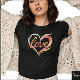 Glanzende Cursieve Liefdeshart Wervelingen Abstrac T-shirt
