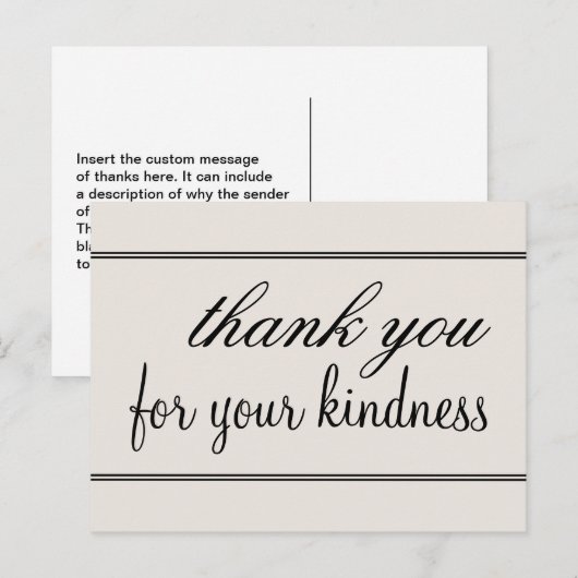 Glanzende "dank je voor je vriendelijkheid" ansich briefkaart (Voorkant / Achterkant)