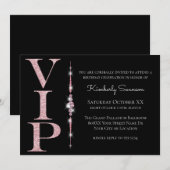 Glanzende diamanten op Zwarte Roze Glitter VIP-fee Kaart (Voorkant / Achterkant)