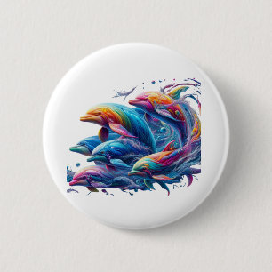 Glanzende Dolfijn Kunst Ronde Button 5,7 Cm