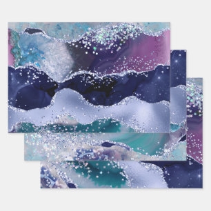 Glanzende donkere en lichte blauwe nep glitters ag inpakpapier vel