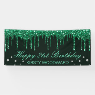 Glanzende donkergroene druipende glitter verjaarda spandoek