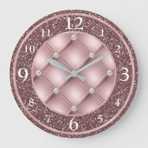 Glanzende donkerroze roze glitters en diamanten grote klok
