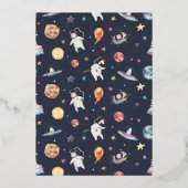 Glanzende één kleine stapruimte 1e verjaardagsfees folie uitnodiging (Achterkant)