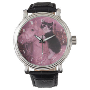 Glanzende Eenhoorn Kat Onder Sprankelende Stad Horloge