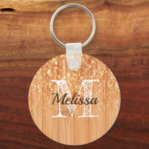 Glanzende elegante oranje bamboe houten print Mono Sleutelhanger