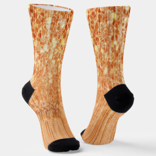 Glanzende elegante oranje bamboe houtprint sokken