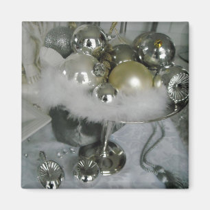Glanzende Elegantie Zilveren en Witte Decoraties Magneet