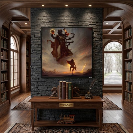 Glanzende Fantasy Poster met Krijger & Donker Bees