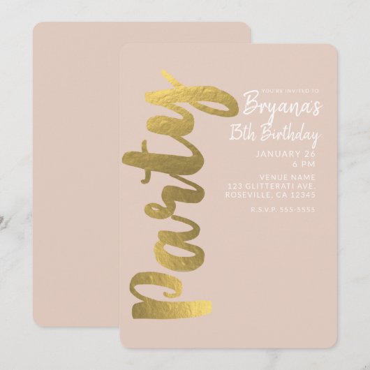 Glanzende Faux Gouden Folie Beige ANY AGE Verjaard Kaart (Voorkant / Achterkant)