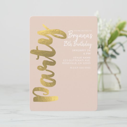 Glanzende Faux Gouden Folie Beige ANY AGE Verjaard Kaart (Staand voorkant)