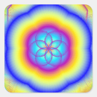 Glanzende Fire Flower Rainbow Square Stickers