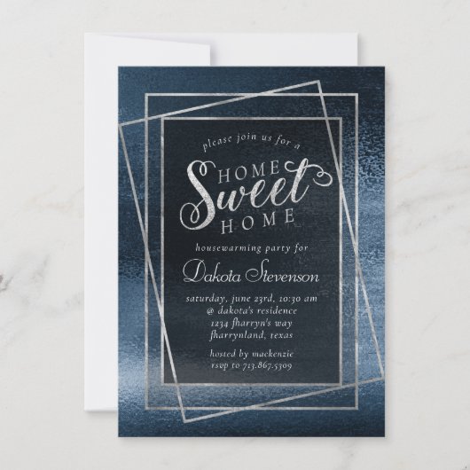 Glanzende Folie | Navy Blauwe Glitter Thuis is Waa Kaart (Voorkant)