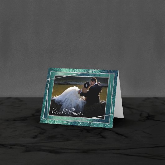 Glanzende Folie | Zeegroene Aqua Schittering Foto Bedankkaart