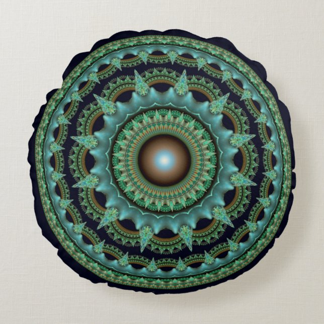Glanzende fractale ster mandala rond kussen (Voorkant)