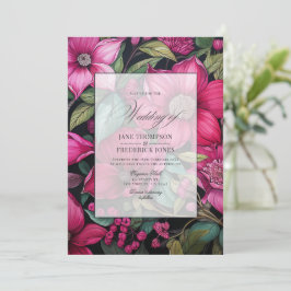 Glanzende Fuchsia, Smaragdgroene & Zwarte Bloemen Kaart