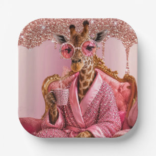 Glanzende Giraffe Elegantie in Roze Papieren Bordje
