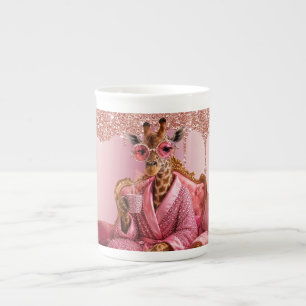 Glanzende Giraffe Elegantie in Roze Porselein Kop