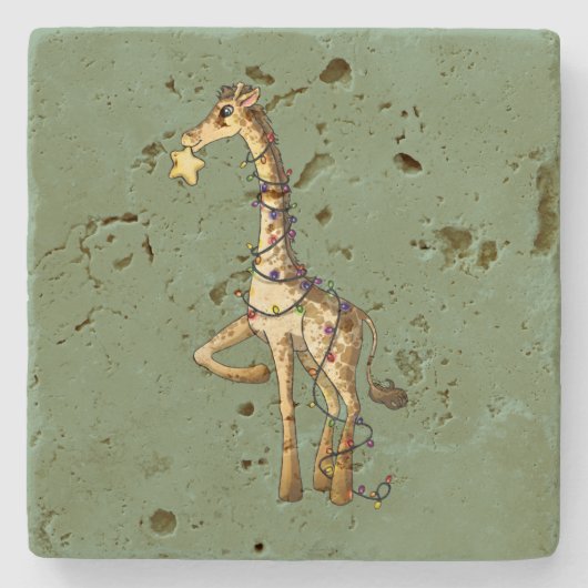 Glanzende Giraffe Stenen Onderzetter (Voorkant)