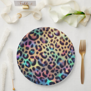 Glanzende Glam Opal Luipaardprint Papieren Borden Bordje