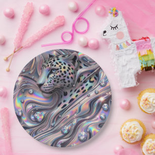 Glanzende Glam Opal Luipaardprint Papieren Borden Bordje