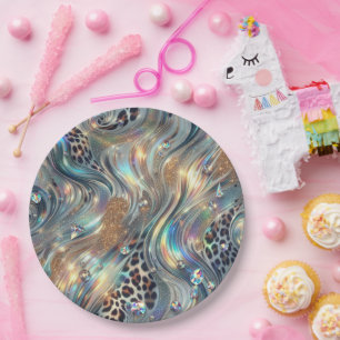 Glanzende Glam Opal Luipaardprint Papieren Borden Bordje