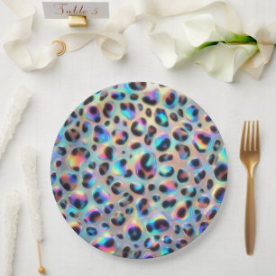 Glanzende Glam Opal Luipaardprint Papieren Borden Bordje