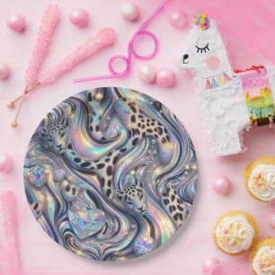 Glanzende Glam Opal Luipaardprint Papieren Borden Bordje