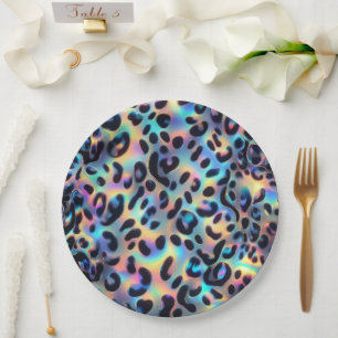 Glanzende Glam Opal Luipaardprint Papieren Borden Bordje