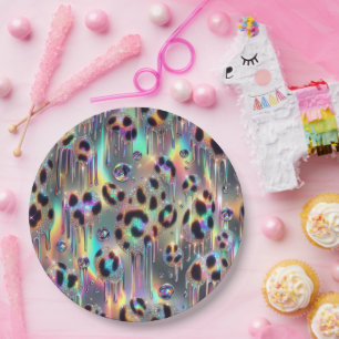 Glanzende Glam Opal Luipaardprint Papieren Borden Bordje