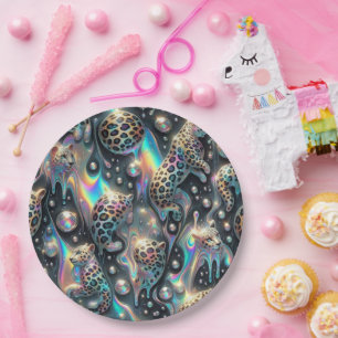 Glanzende Glam Opal Luipaardprint Papieren Borden Bordje