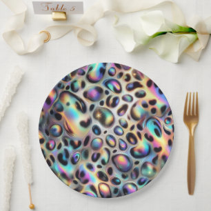 Glanzende Glam Opal Luipaardprint Papieren Borden Bordje