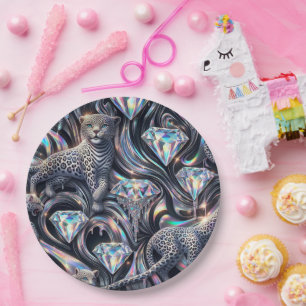 Glanzende Glam Opale Luipaardprint Papieren Borden Bordje
