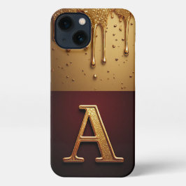 💎 Glanzende Glitter A Monogram Met Druipende Vloe iPhone 13 Hoesje