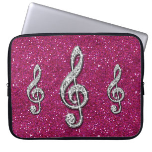 Glanzende Glitter Diamant Muzieknoten Laptop Sleeve