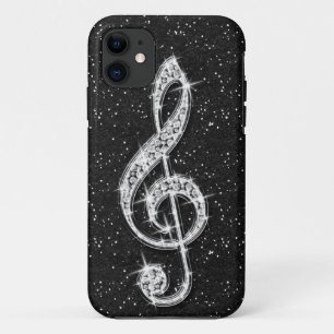 Glanzende Glitzy Fonkelende Diamant Muzieknoot iPhone 11 Hoesje