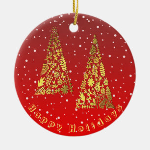 Glanzende Golden Christmas Trees Holiday Ornament