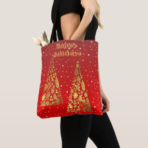 Glanzende Golden Christmas Trees Vakantie Canvas t Tote Bag