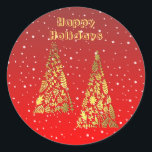 Glanzende Golden Christmas Trees Vakantie Sticker<br><div class="desc">Mooie glanzende gouden kerstbomen vakantie Sticker</div>