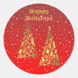 Glanzende Golden Christmas Trees Vakantie Sticker
