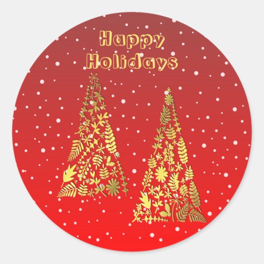 Glanzende Golden Christmas Trees Vakantie Sticker (Voorkant)