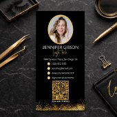 Glanzende Goud & Zwarte Wimper Tech QR Code Visitekaartje