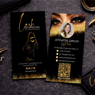 Glanzende Goud & Zwarte Wimper Tech QR Code Visitekaartje
