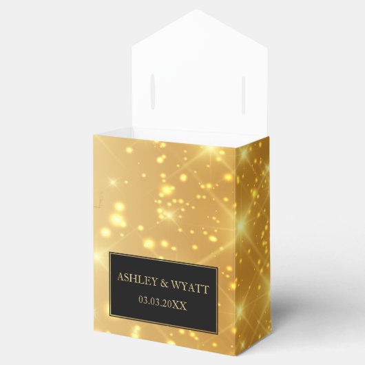 Glanzende gouden achtergrond bedankdoosjes (Geopend)