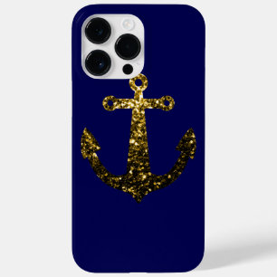Glanzende gouden anker nepsparkling op marineblauw Case-Mate iPhone 14 pro max hoesje