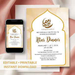 Glanzende Gouden Bokeh Ramadan Iftar Uitnodiging